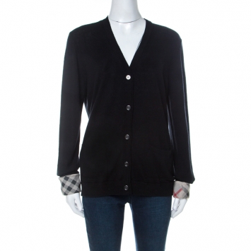 Pre Owned Burberry Brit Black Cashmere Button Front Cardigan XL 
