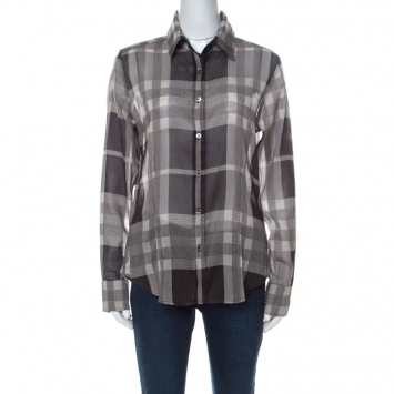 Pre Owned Burberry London Brown Multi Checked Cotton Button Front Shirt L