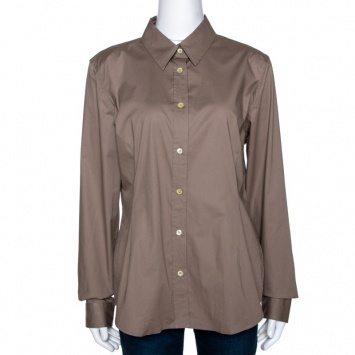 Pre Owned Burberry Cappuccino Brown Cotton Nova Check Detail Shirt XL