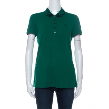 Pre Owned Burberry Brit Green Honeycomb Knit Novacheck Collar Detail Polo T-Shirt M
