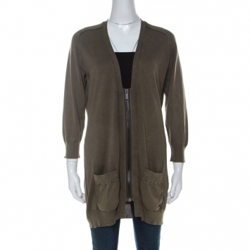 Pre Owned Burberry Brit Green Distressed Effect Knit Zipper Front Cardigan XL 