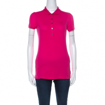 Pre Owned  Burberry Brit Pink Piqué Cotton Puff Sleeve Detail Polo Shirt S