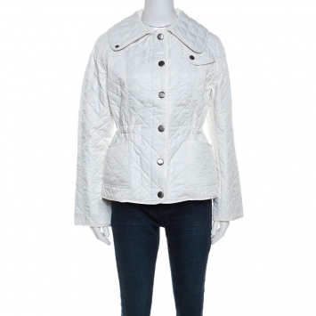 Pre Owned Burberry Brit White Diamond Quilted Jacket S