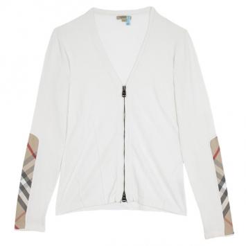 Pre Owned Burberry Check Patch Zip Sweater L