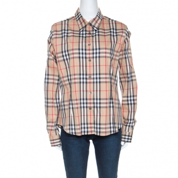 Pre Owned Burberry Beige Nova Check Cotton Long Sleeve Button Down Shirt XL