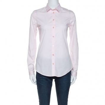 Pre Owned Burberry Pink Stretch Cotton Button Front Shirt XS
