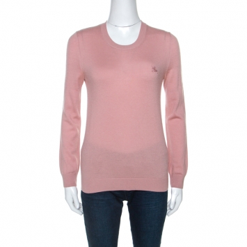 Pre Owned Burberry Brit Pink Cashmere Long Sleeve Crew Neck Sweater S