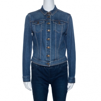 Pre Owned Burberry Brit Indigo Denim Cropped Jacket M