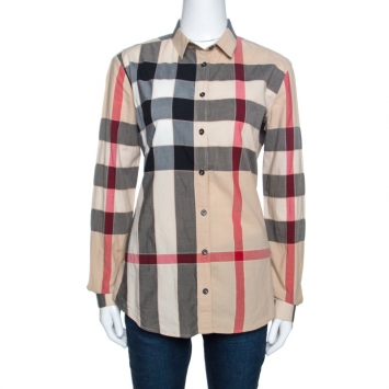 Pre Owned Burberry Brit Beige House Check Cotton Button Front Shirt S