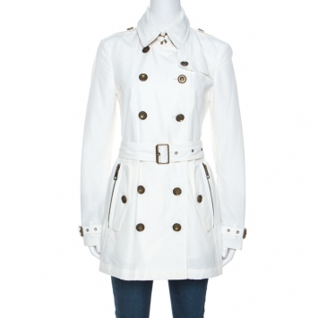Pre Owned Burberry Brit White Double Breasted Brooksby Trench Coat M