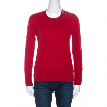 Pre Owned Burberry Red Cashmere Button Detail Sweater M