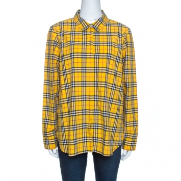 Pre Owned Burberry Yellow Nova Check Cotton Long Sleeve Shirt L