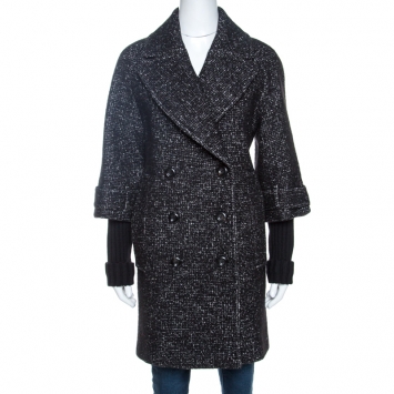 Pre Owned Burberry Black Tweed Wool Double Breasted Cocoon Coat S