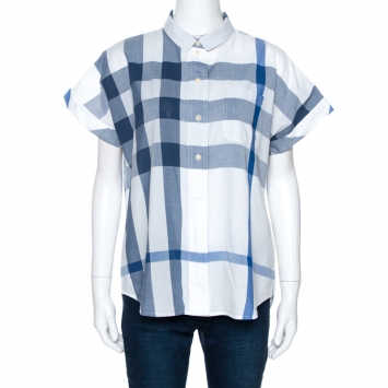Pre Owned Burberry Brit Bicolor Exploded Check Cotton Half Sleeve Shirt M