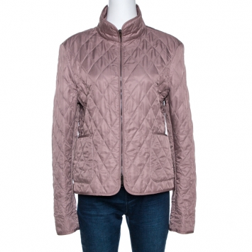 Pre Owned Burberry Pink Diamond Quilted Zip Front Jacket L