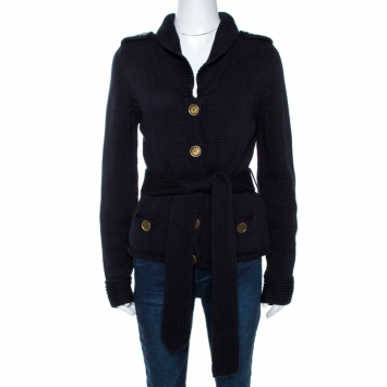 Pre Owned Burberry Black Knit Waist Tie Detail Cardigan M
