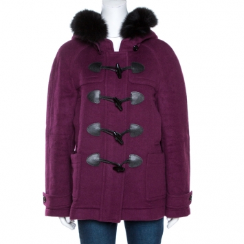 Pre Owned Burberry Brit Purple Wool Furlined Duffle Coat M