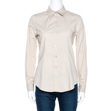 Pre Owned Burberry Brit Beige Novacheck Detail Cotton Shirt S