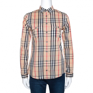 Pre Owned Burberry Brit Beige Nova Check Cotton Shirt XS