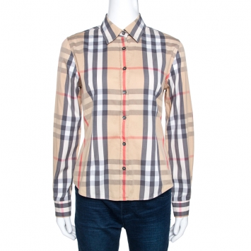 Pre Owned Burberry Beige Nova Check Stretch Cotton Shirt S