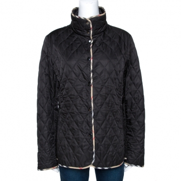 Pre Owned Burberry Black Diamond Quilted Button Front Jacket M
