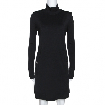 Pre Owned Burberry Black Wool Turtleneck Long Sleeve Dress M
