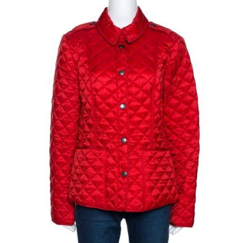 Pre Owned Burberry Brit Red Synthetic Diamond Quilted Jacket L