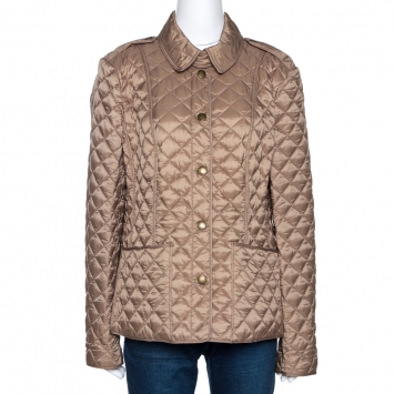 Pre Owned Burberry Brit Moss Beige Synthetic Kencott Quilted Jacket L 