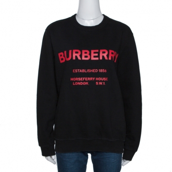 Pre Owned Burberry Black Horseferry Print Cotton Sweatshirt S