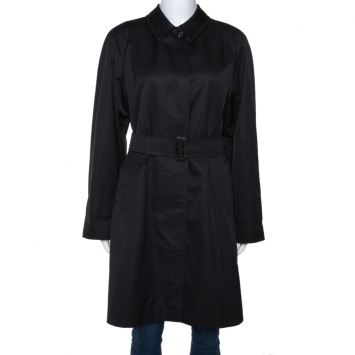 Pre Owned Burberry Black Cotton Blend Raglan Sleeve Belted Car Coat S
