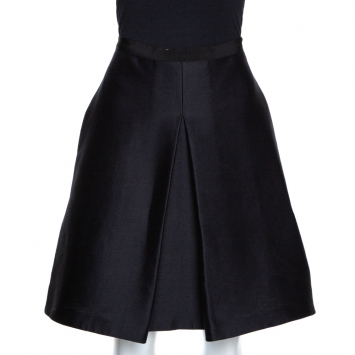 Pre Owned Burberry Black Wool Box Pleated A Line Skirt S