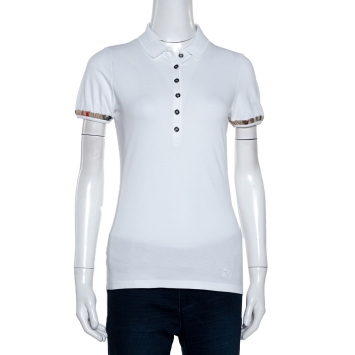Pre Owned Burberry Brit White Cotton Pique Puff Sleeve Polo T-Shirt S