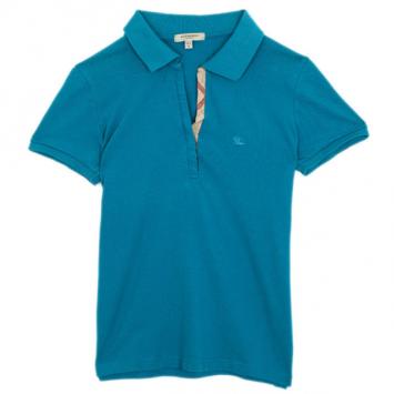 Pre Owned Burberry Blue Check Placket Polo Shirt S