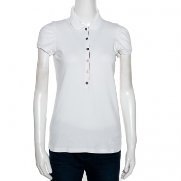 Pre Owned Burberry Brit White Cotton Pique Puff Sleeve Polo T-Shirt M