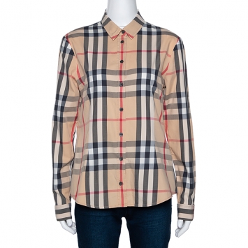 Pre Owned Burberry Brit Beige Nova Check Stretch Cotton Button Front Shirt M