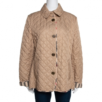 Pre Owned Burberry Brit Beige Synthetic Diamond Quilted Jacket XL
