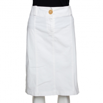 Pre Owned Burberry White Stretch Cotton Slim Fit Skirt M