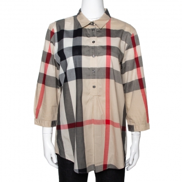 Pre Owned Burberry Brit Beige Novacheck Cotton Half Placket Detail Shirt M