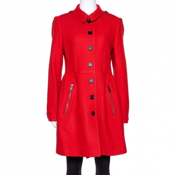 Pre Owned Burberry Brit Red Wool & Cashmere Single Breasted Coat L
