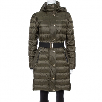 Pre Owned Burberry Olive Green Down Puffer Belted Abbeydale Coat M