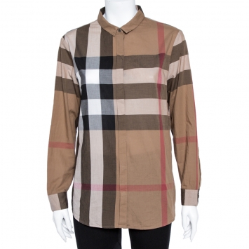 Pre Owned Burberry Brown Exploded Check Cotton Long Sleeve Shirt L