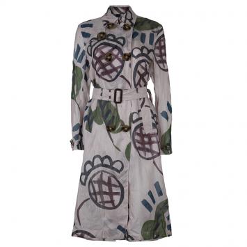 Pre Owned Burberry Prorsum Pink Printed Organza Double Breasted Belted Trench Coat S