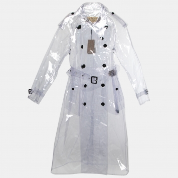 Pre Owned Burberry Transparent PVC Double Breasted Belted Trench Coat M