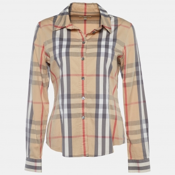 Pre Owned Burberry Beige Novacheck Stretch Cotton Button Front Shirt M