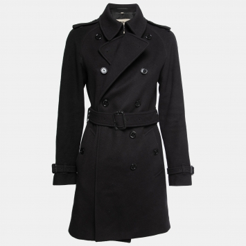 Pre Owned Burberry Black Wool & Cashmere Belted Trench Coat S