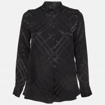 Pre Owned Burberry Black Check Pattern Silk Shirt S