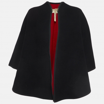 Pre Owned Burberry Black Double-Faced Wool Blend Poncho One Size