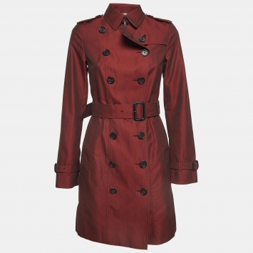 Pre Owned Burberry Burgundy Cotton Double Breasted Trench Coat S