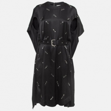 Pre Owned Burberry Black Silk Stud Embellished Belted Short Dress M