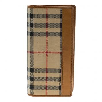 Pre Owned Burberry Tan Haymarket Check Canvas Cavendish Continental Wallet